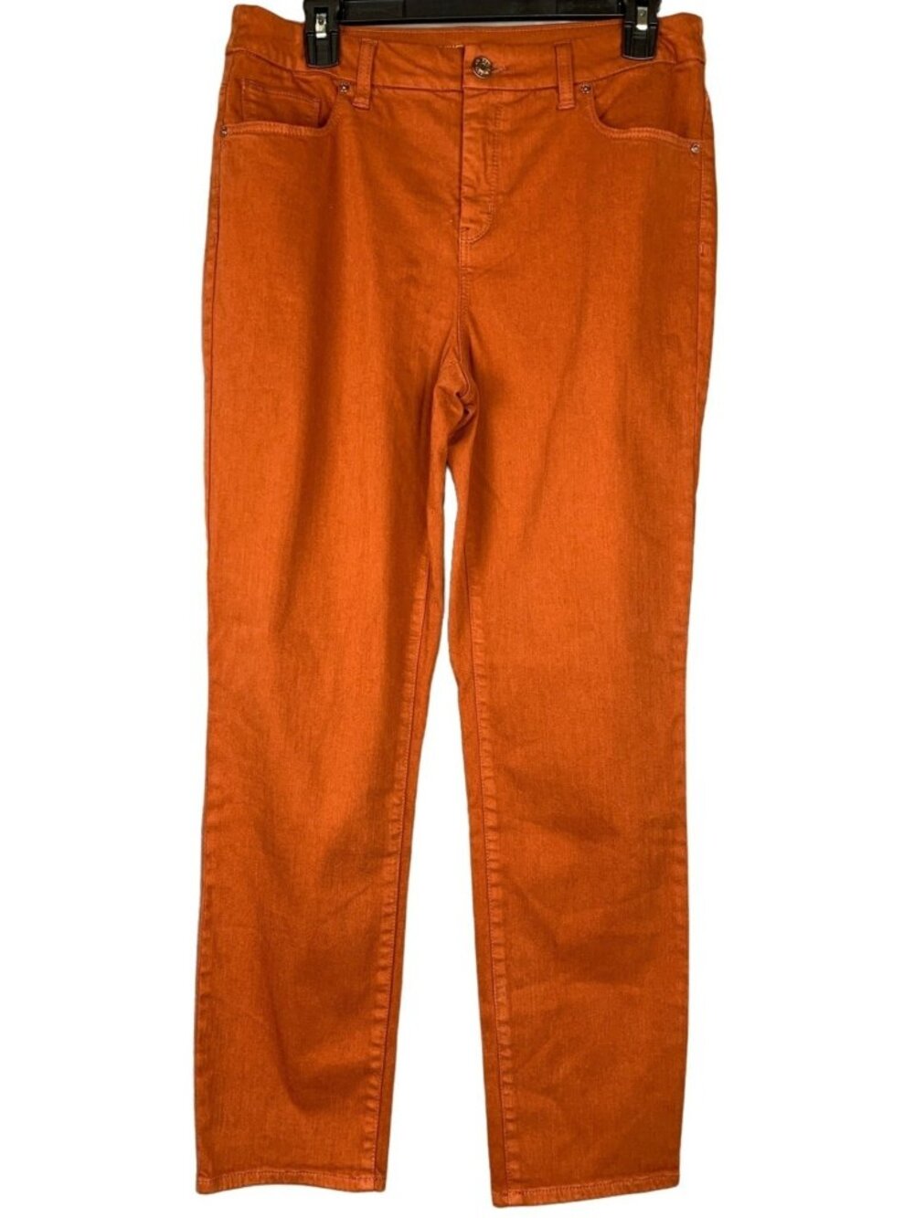 Chicos Womens Burnt Orange Slim Ankle Jeans Size 8 Cotton Blend Stretch